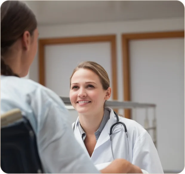 A clinician talking with a patient