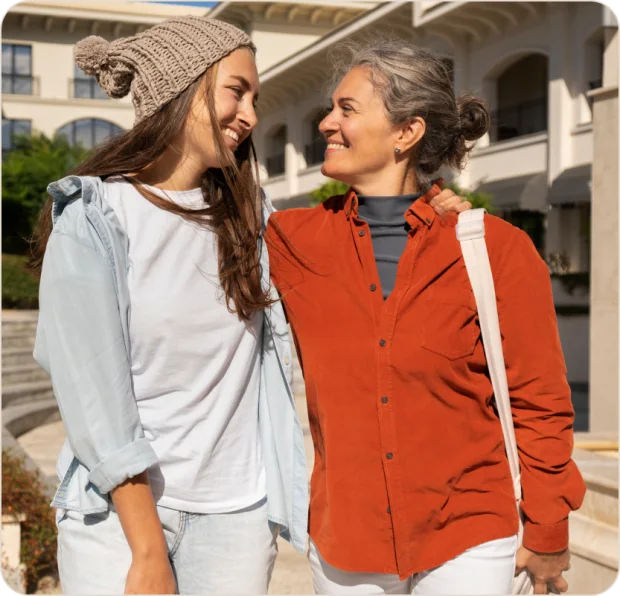 A caregiver and an older adult together