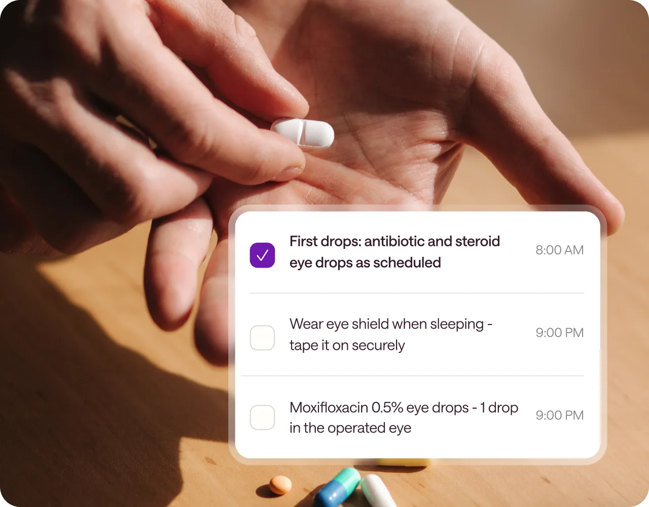 A day-by-day medication and recovery checklist in the Joji app
