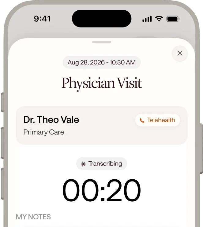 A physician visit being recorded and transcribed in the Joji app