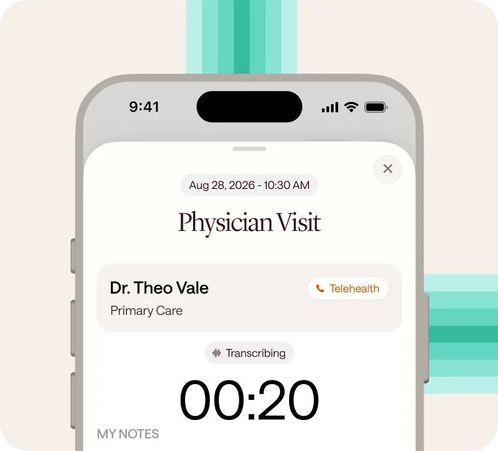 A physician visit being recorded and transcribed in the Joji app
